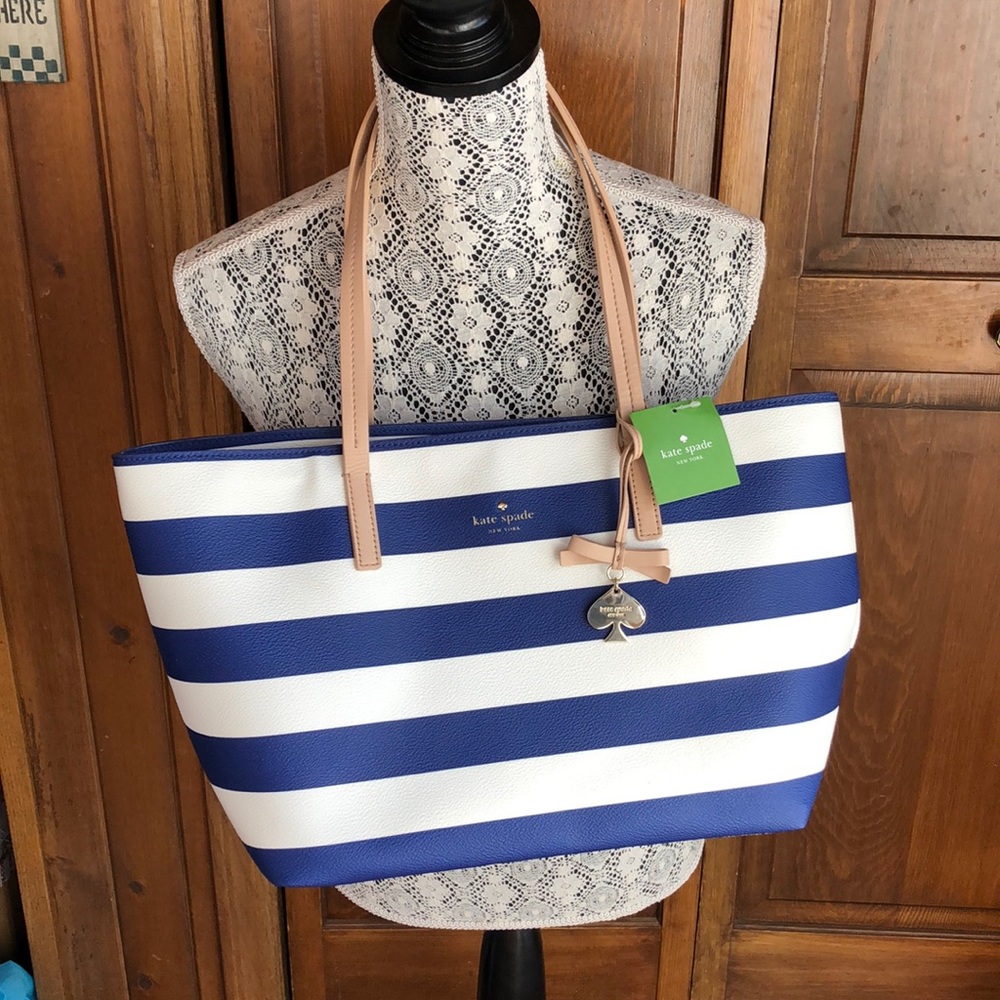 NWT Kate Spade Navy/Cream Stripe Tote Handbag